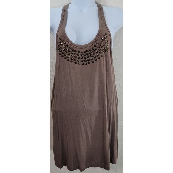 Twenty One Brown Racerback Studded Bodice Tank Top Medium Lightweight Flowy Soft - Picture 1 of 5